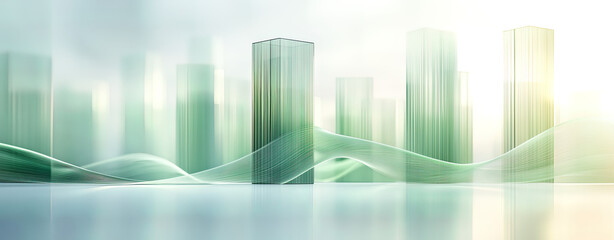Abstract blue business cityscape with graph