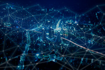 Cityscape with wi-fi connection conceptual,information communication technology concept