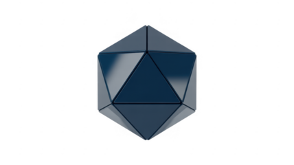 Dark blue geometric polyhedron shape isolated on a transparent background