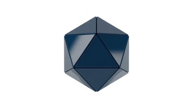 Dark blue geometric polyhedron shape isolated on a transparent background - Powered by Adobe
