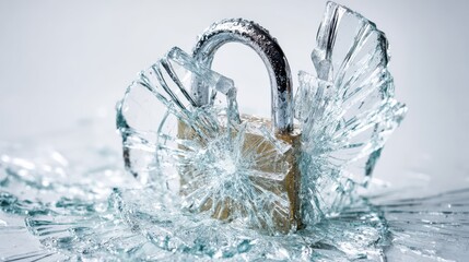 cybersecurity breach alert with a shattered padlock symbolizing a compromised system digital threat concept with space for text