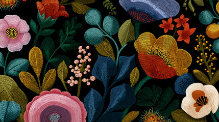 Embroidery-Inspired Floral Vector Pattern