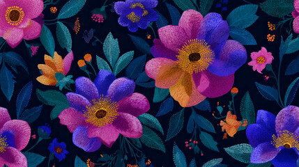 Embroidery-Inspired Floral Vector Pattern