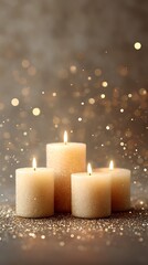 Festive candles glowing with shimmering confetti atmosphere