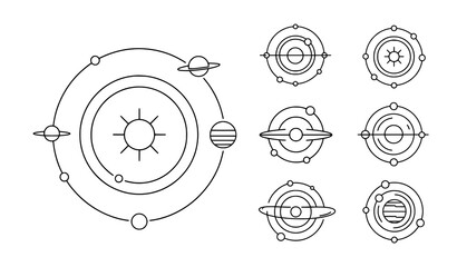 Minimal solar system orbit icon set flat vector illustration on white © Liton