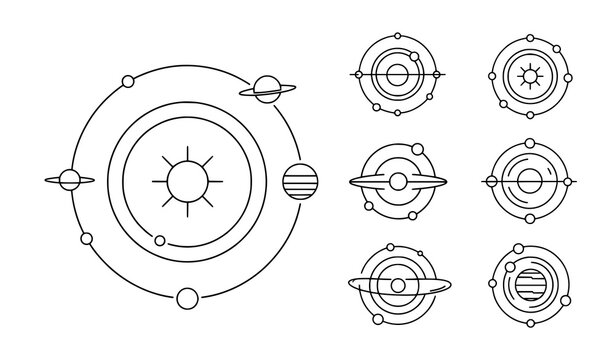 Minimal solar system orbit icon set flat vector illustration on white