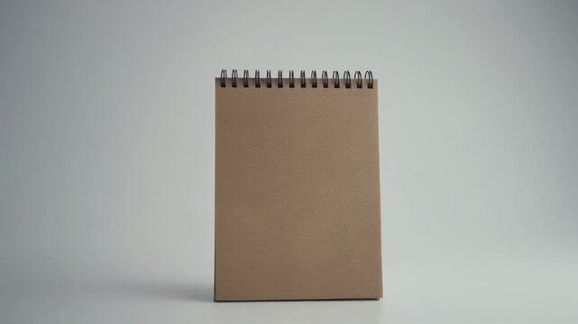 Blank Kraft Paper Spiral Notebook on Plain Grey Studio Background with Soft Lighting