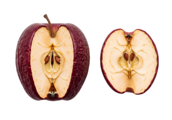 Red Apple Cut in Half Isolated on Transparent Background Fresh Fruit Anatomy