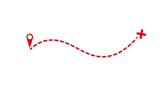 Dotted line trail 2D object animation. Travel destination route for map flat cartoon 4K video, transparent alpha channel. Navigation trace, direction trail animated element on white background