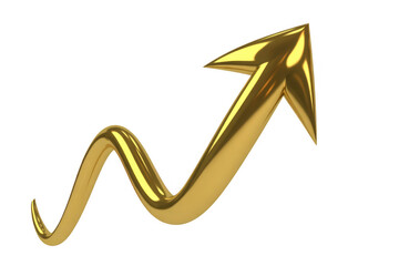 Golden arrow pointing up isolated on a transparent background