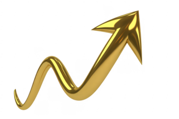 Golden arrow pointing up isolated on a transparent background