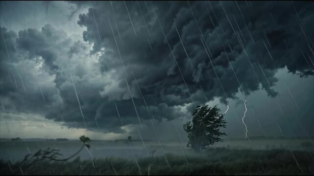 Cinematic view of dark grey storm clouds gathering in the sky before heavy rain ominous weather change atmosphere 4K UHD Stock Video Footage
