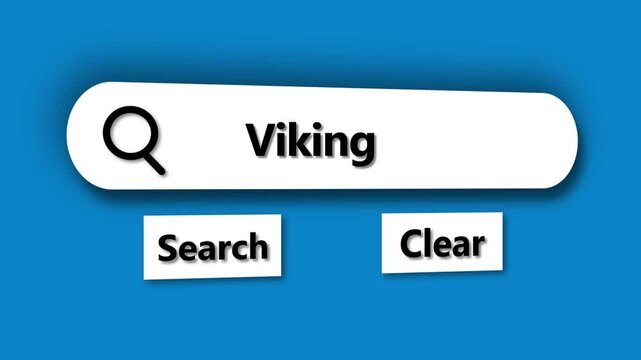 Search bar with text Viking and buttons Search and Clear on blue background Keywords: search, bar, viking, text, input, field, query, online, internet, web, browser, engine, information, data