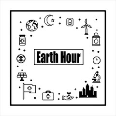 A Professional Environmental Earth Hour Icon Symbol, Showcasing Global Conservation and Digital Climate Change Sustainability Awareness Energy Saving in a Flat Design Minimalist Vector.