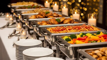 Elegant buffet table with various dishes