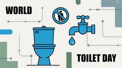 World toilet day awareness graphic with toilet faucet and water symbols
