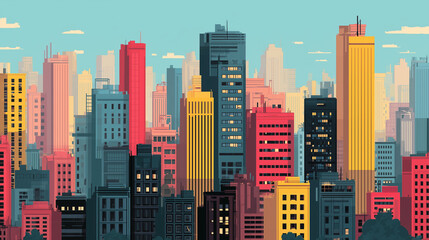 Minimal Flat Cityscape - Editable Vector Background