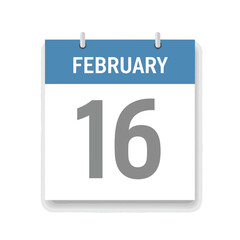 Fototapeta premium A crisp calendar icon clearly marking February 16. This visual emphasizes planning important dates, managing future events, and maintaining a