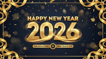 Happy New Year Celebration with Fireworks, Countdown, and Festive Night Background