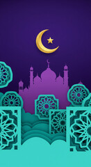 Intricate Arabic Geometric Pattern Mosque Silhouette in Layered Paper Style