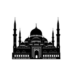 Fototapeta premium Elegant Black Mosque Silhouette with Detailed Architecture