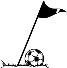 Soccer Ball on Grass Field with Corner Flag Illustration © Rezowan 