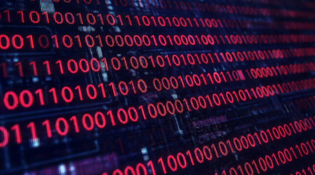 Virtual screen with red binary code summary background