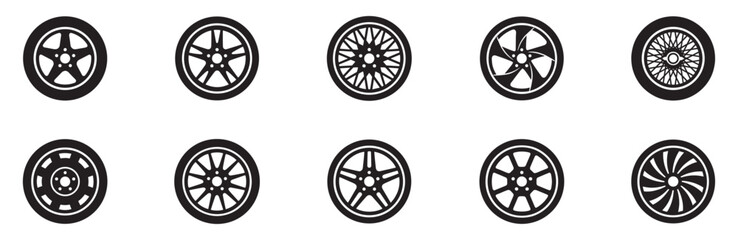 Car wheel icon set. Car rims icon. Auto tire collection. Car tyre set. Vector Illustration. EPS 10   © Jeremy_Show