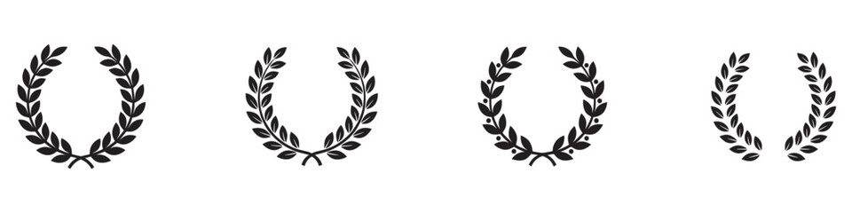 Laurel wreath icon. Laurel wreath icon set with circle, heart and square shapes, black vector illustrations for victory, award and heraldry. Vector Illustration. EPS 10 © Jeremy_Show
