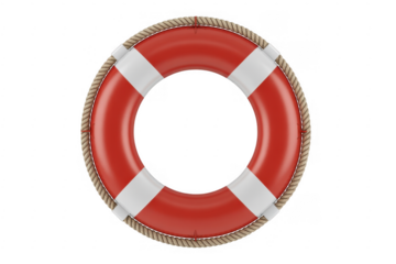 Red and white life preserver ring lifebuoy life ring isolated on a transparent background