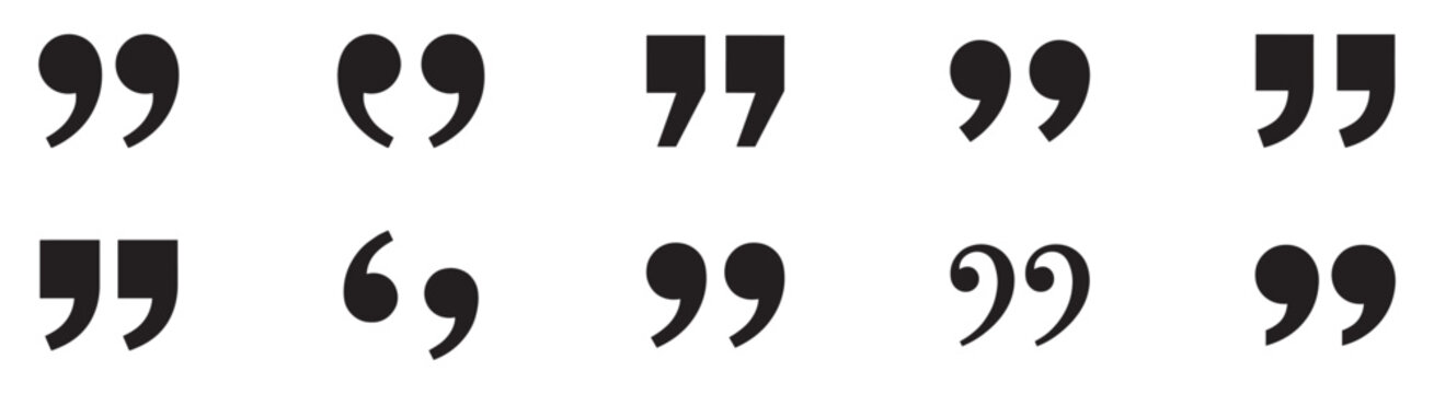 Quote mark speech icon set. Set of quote mark icons isolated on white background.Quotation marks. Black quotes icon collection
