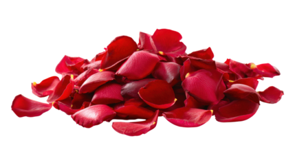 Heap of beautiful red rose petals against transparent background for love concepts