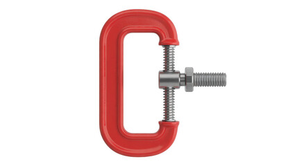 Red C clamp with silver screw and bolt metal clamp isolated on a transparent background