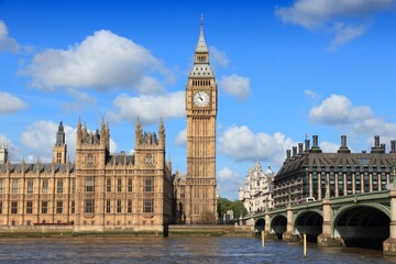 Fototapeta premium Palace of Parliament with Big Ben clock in London UK. Landmark of London.