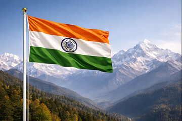 &ldquo;Indian Flag Waving Against Mountain Background for Republic Day & Independence Day&rdquo;