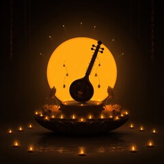 Vasant Panchami Still Life with Veena and Kalash