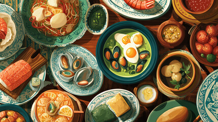 Regional Food Illustrations - Diverse Cuisine