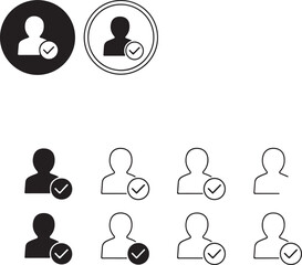 User Profile Check Mark Icons In Black And White vector