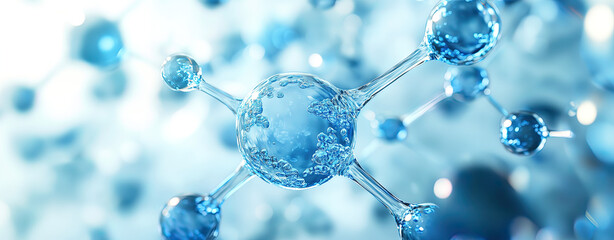 Shiny blue water drops forming clear bubbles on a smooth surface