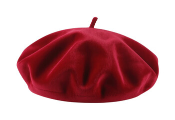 Red velvet beret red beret fashion isolated on a transparent background