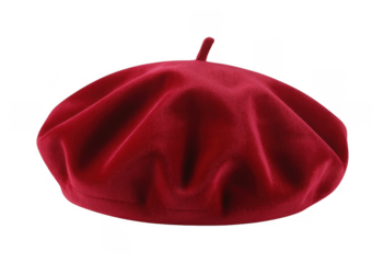 Red velvet beret red beret fashion isolated on a transparent background