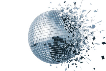 Shattering disco ball explosion destruction chaos isolated on a transparent background
