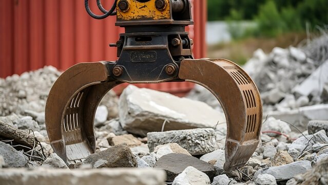 Heavy Duty Claw Attachment on Construction Site with Rocks