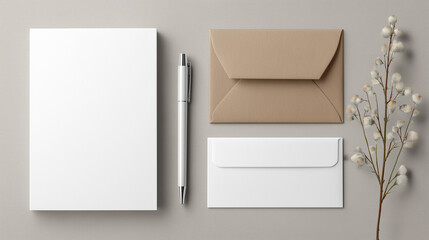 Stationery Mockup - Notebook, Pen, Envelope