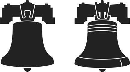 Liberty Bell silhouette icon set, historic American freedom symbol illustration, independence heritage landmark design, black vector isolated background © MdShafe