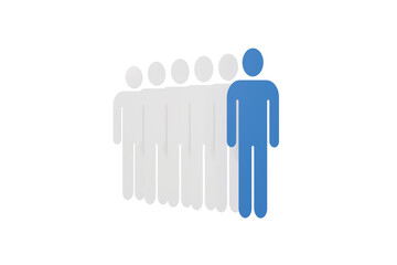 3d people group icon. user selection concept. minimal cartoon team leader hiring workforce for hr recruitment marketing. isolated on white transparent background. 3d render