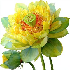Yellow Lotus Watercolor Element for Vasant Panchami