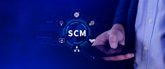 SCM concept, Supply Chain Management, Logistic and transport, Communication network. organizing and...