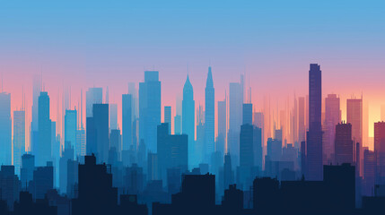 Urban City Skyline With Minimal Silhouettes