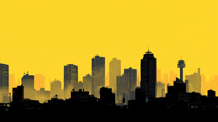Urban City Skyline With Minimal Silhouettes